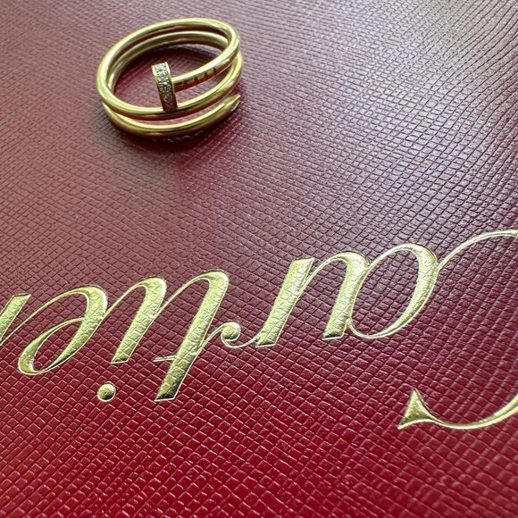 Authentic Cartier 18K Yellow Gold & Diamond Double Wrap Juste Un Clou Ring sz 56 - Picture 1 of 6